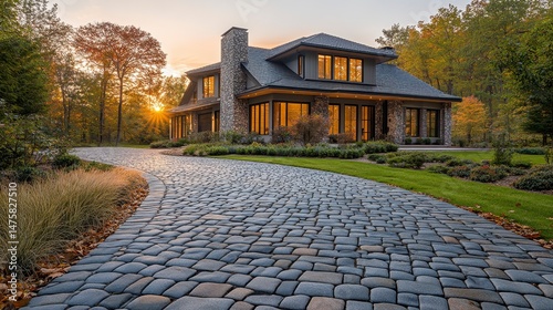 Large house with stone driveway
