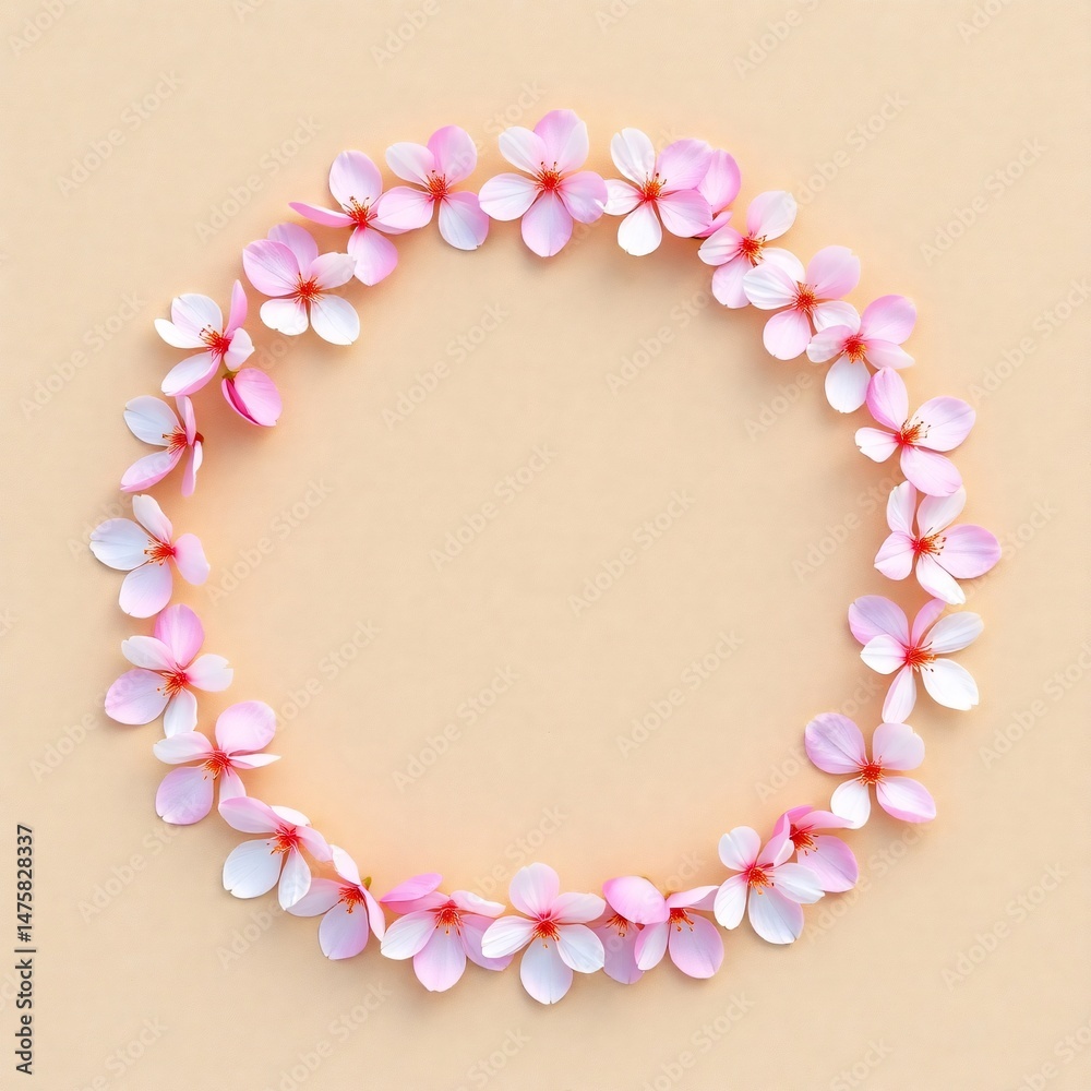 Obraz premium Cherry blossom petals in zen circle layout. 