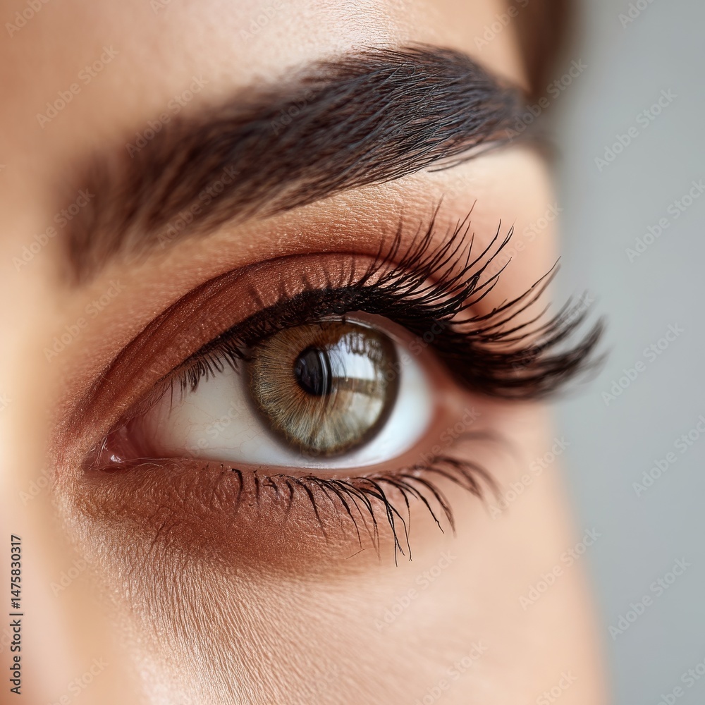 Obraz premium Close-Up Image of an Eye with Detailed Iris and Long Eyelashes, Highlighting Unique Features and Textures in Natural Light for Beauty and Aesthetic Purposes