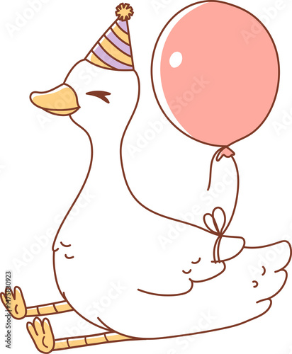 Birthday Party with Silly Goose and Trendy Goose Doodle Cartoon Style Hand Drawn Elements