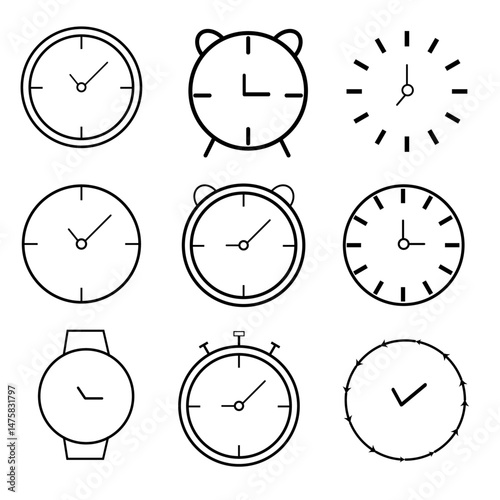 Time and Clock Line Icons. Editable Stroke. Pixel Perfect. For Mobile and Web. Collection of Various Clock and Watch Illustrations
