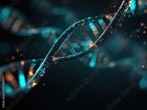 A stunning visual representation of DNA strands glimmering with vibrant colors, symbolizing the essence of life and genetics.