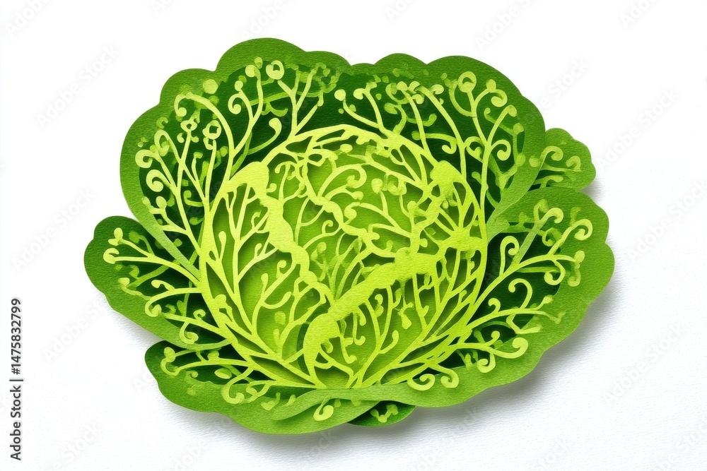 Fototapeta premium A vibrant green cabbage with intricate leaf patterns, showcasing its natural beauty and freshness for culinary use.