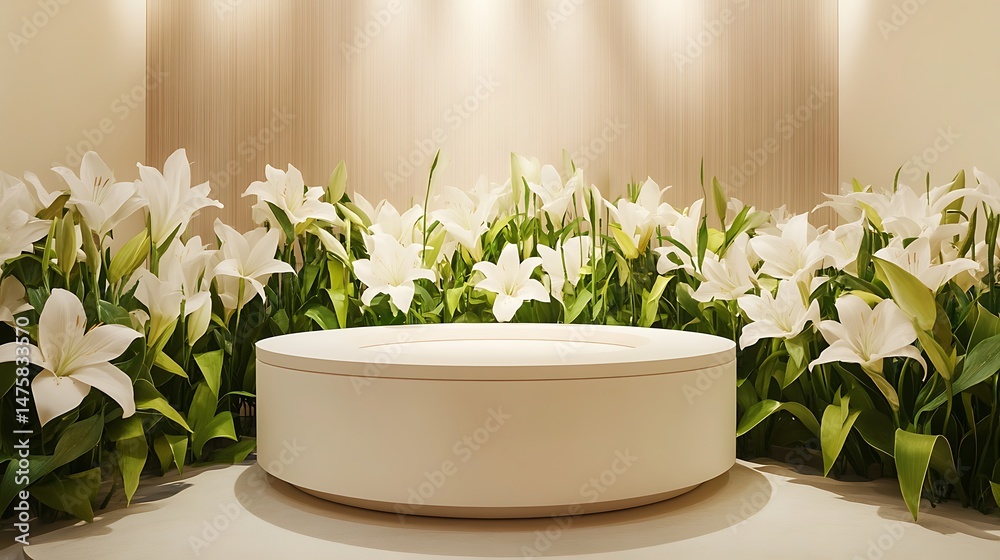 Fototapeta premium Product display podium scene decorated with olive leaves stock illustration