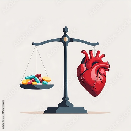 Balancing Pills and Heart Health Concept on Scale