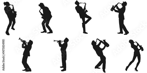 silhouette vector design illustration of a person playing saxophone eps 2