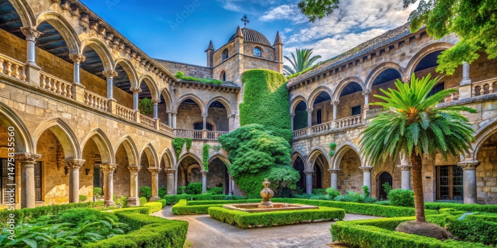 Obraz premium Historic university building with ancient stone walls and Gothic arches
