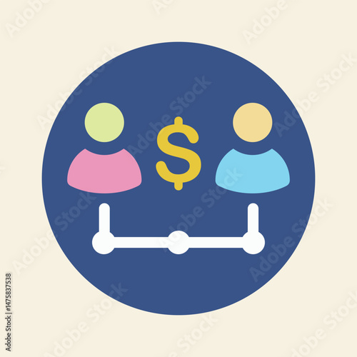 Financial interaction circle with people and dollar flat design illustration