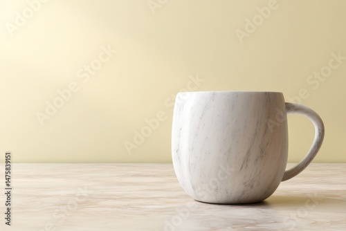 Wallpaper Mural Empty white mug with marble design on a light beige surface. Torontodigital.ca