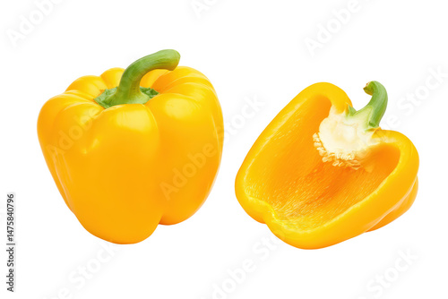 Bright yellow bell pepper image isolated on transparent background perfect for juice-bar menus
