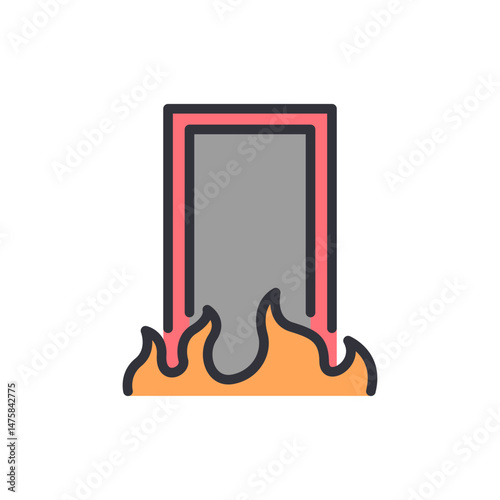 Stylized Depiction Of A Doorway Engulfed In Rising Flames Illustration