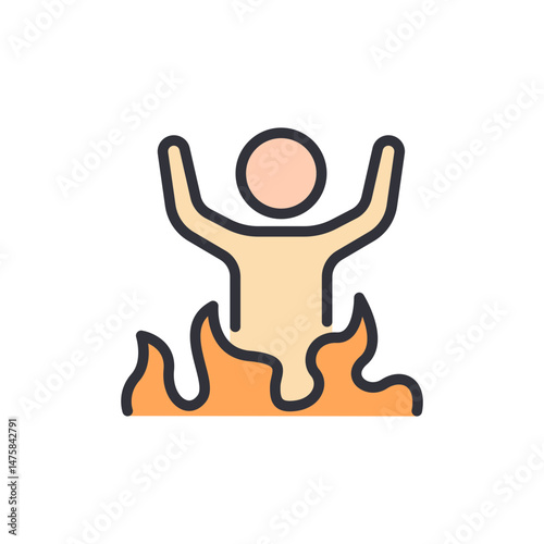 Symbolic Representation Of Distress Depicting A Person Surrounded By Flames