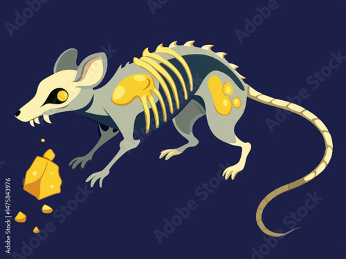 rat skeleton with glowing cheese
