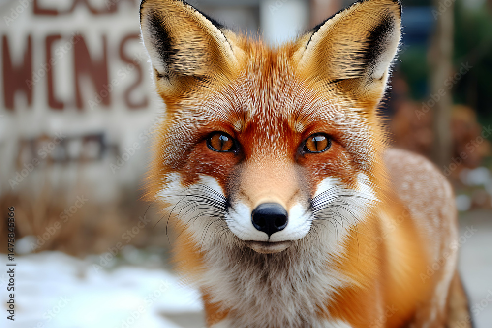 Obraz premium Stunning close-up portrait of a red fox, intense gaze, beautiful fur, winter setting.