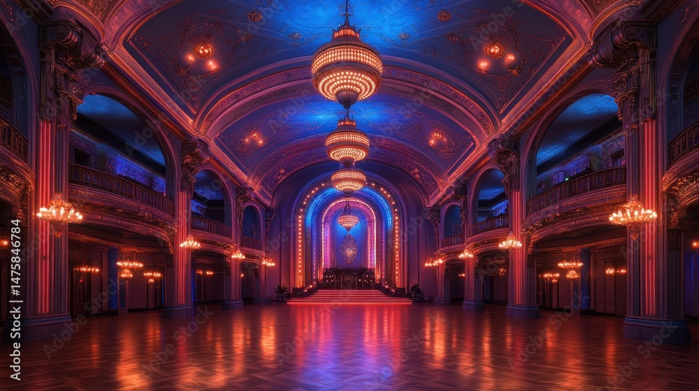 Obraz premium Grand Ballroom under Majestic Lighting: An Architectural Marvel