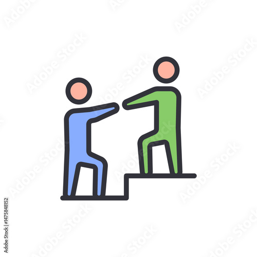 Person Helping Another Climb Stairs, Collaboration, and Support Concept