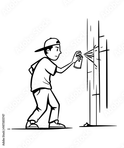 Graffiti artist spraying wall clipart 