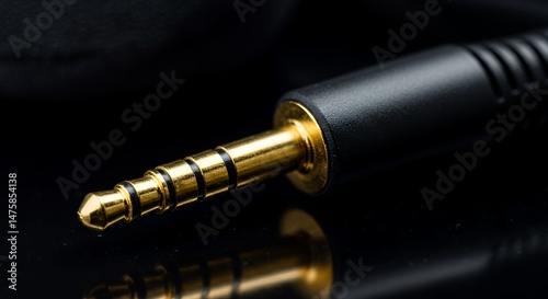 Close-up Macro Photography of a Gold-Plated 3.5mm Audio Jack Connector