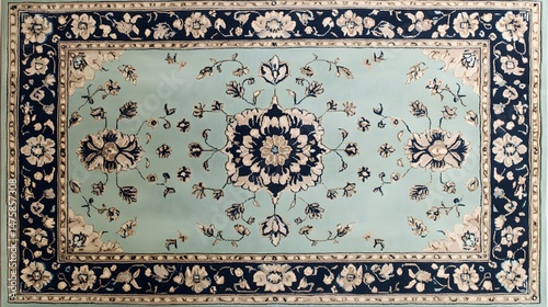  area rug with a blue border and a floral design