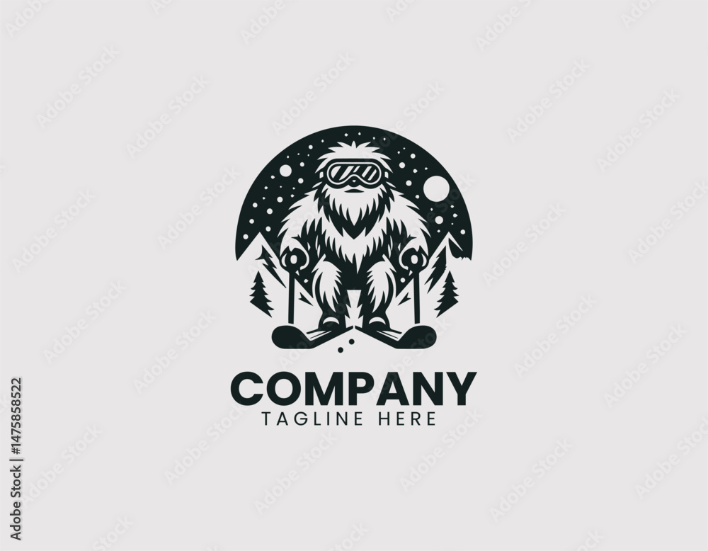 Yeti with Goggles Skiing Down Snowy Mountain Vector Logo Design, Skiing Yeti with Goggles Snowy Mountain Vector Logo Yeti with Goggles Skiing Down Snowy Mountain Vector Logo Design, Skiing Yeti with Goggles Snowy Mountain Vector Logo