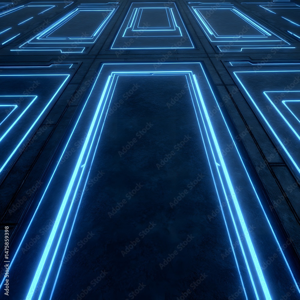 Obraz premium Futuristic Neon Pathway with Geometric Lines and Illuminated Edges