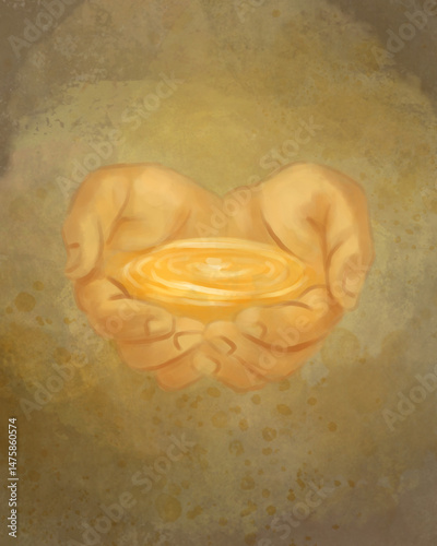 Hands receive the healing oil | Christian Art | Abstract illustration