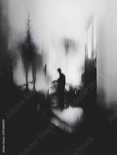 Mysterious Silhouette in Abstract Black and White Environment