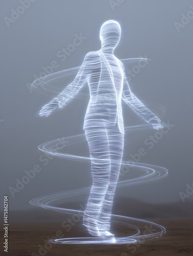 Ethereal Light Figure in Motion Representing Digital Transformation