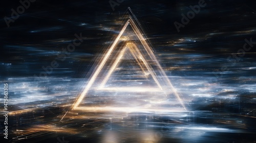 Illuminated Geometric Triangle Abstract in Motion with Light Trails
