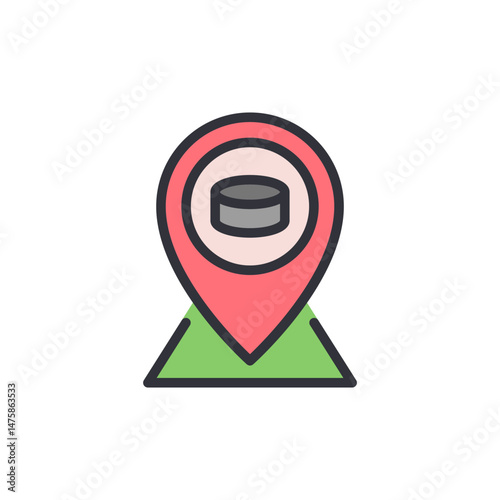 Hockey Arena Location Pin Icon On A Symbolic Ice Rink Area