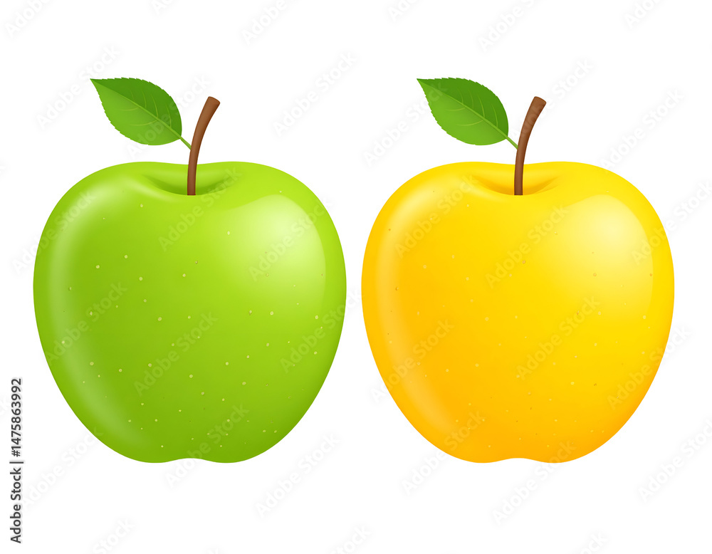 Two apples, one green, one yellow