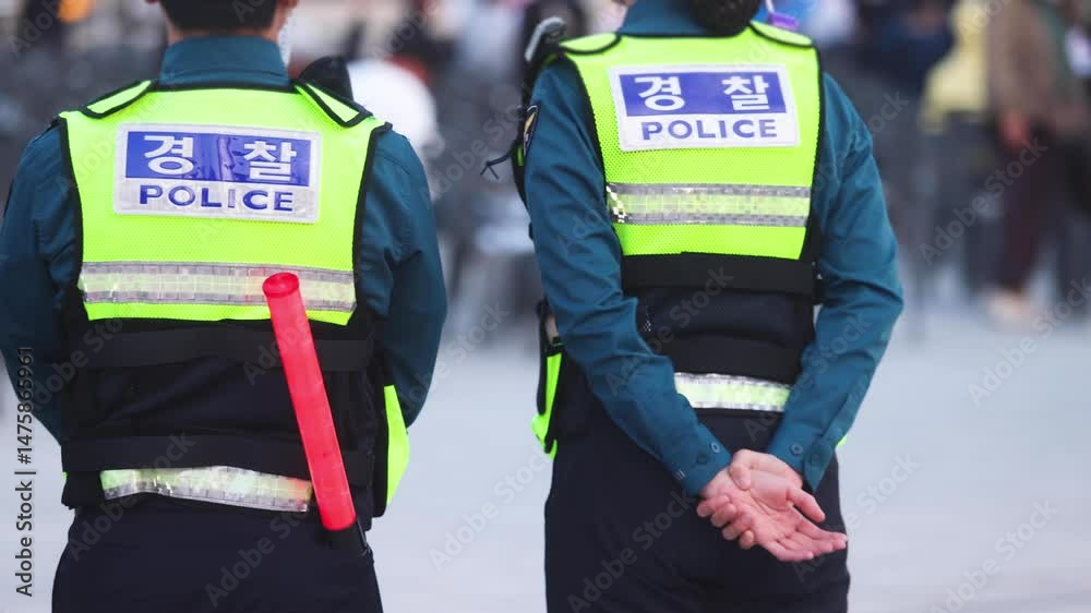 Korean police squad formation in uniform with 