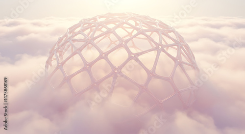geodesic dome in clouds futuristic ethereal structure