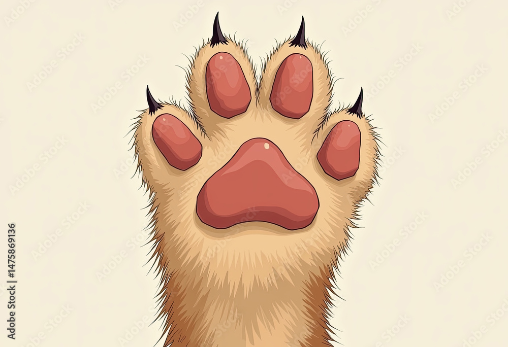 Obraz premium Detailed anatomical drawing of a Maine cat’s paw pad, with realistic shading and subtle textures highlighted against a clean backdrop. 