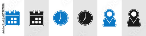location icon logo design, calendar, clock, schedule, agenda, symbol, vector, invitation, internet, day, place, wedding, call, contact, phone, office, isolated, meeting, app, website, hour, background