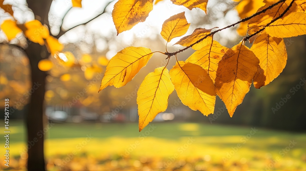 Obraz premium Soft gradient lighting creates a warm and natural atmosphere in a garden with defocused bokeh background. Sunlight filters through tree