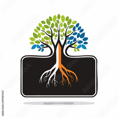 Tree Illustration: An artistic depiction of a stylized tree, its roots anchored firmly within the earth, branches reaching towards the sky, symbolizing growth and connection.