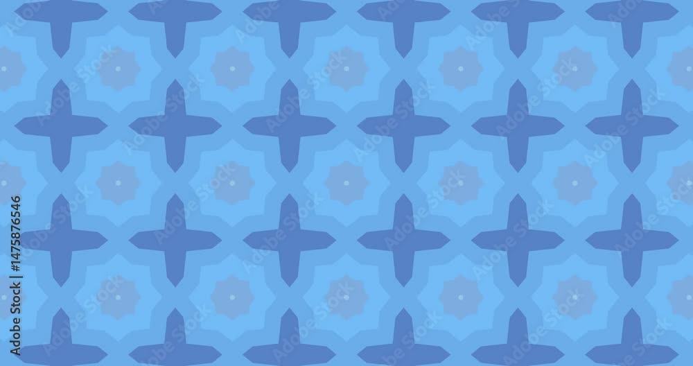 Animación caleidoscópica de mosaicos en tonalidades azules. 