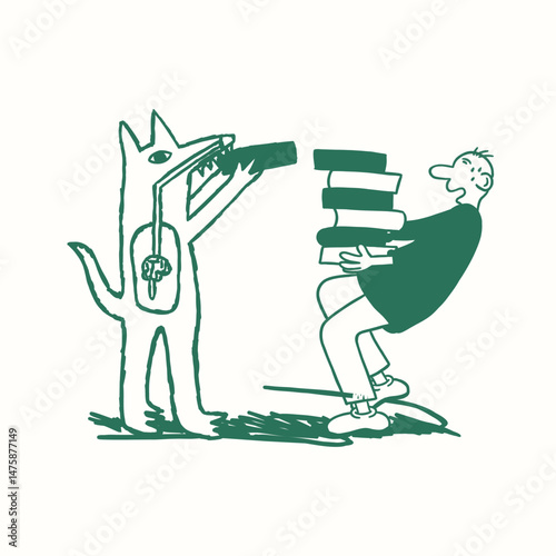 people carrying books and abstract character retro cartoon illustration
