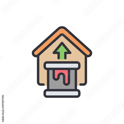 Stylized Home With Red Paint Overflowing And A Green Upward Arrow