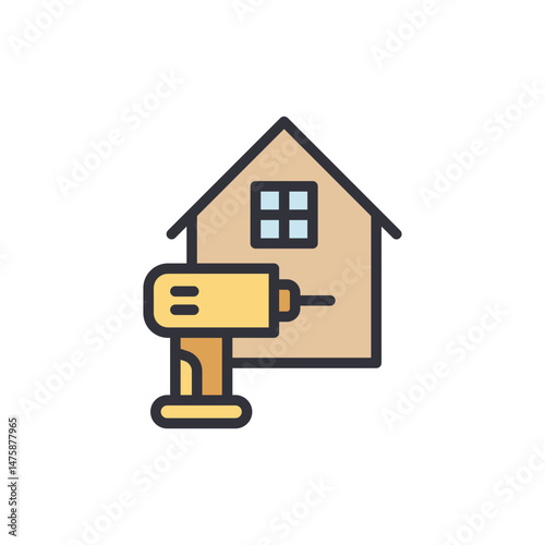 House Construction With Drill For Home Improvement Or Renovation Project