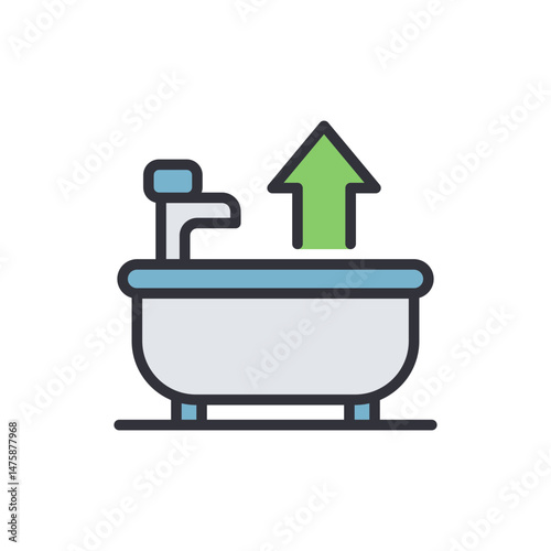 Bathtub With Arrow Pointing Upward Symbolizing Rising Water Level