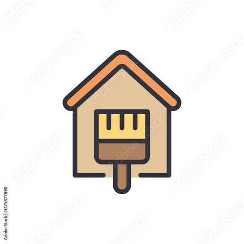 Stylized Home Improvement Logo With Painting Brush And Warm Tones