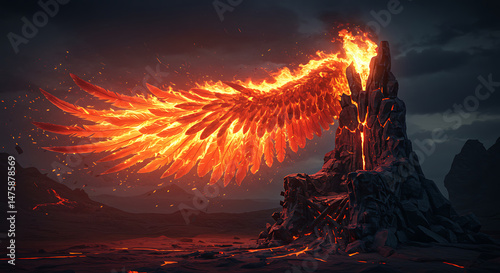 fiery phoenix in volcanic landscape epic mythical rebirth