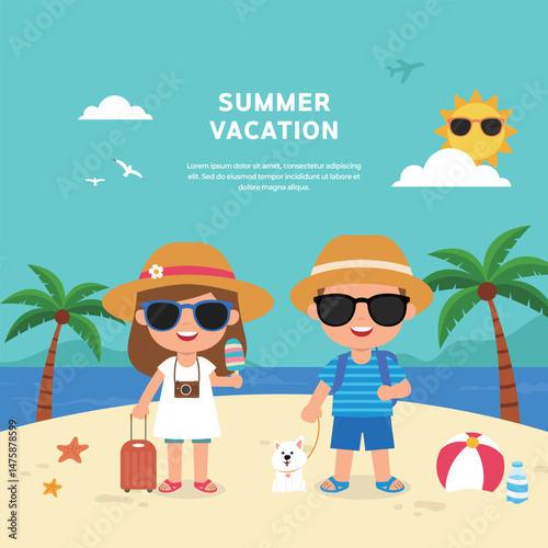 여름 휴가 귀여운 캐릭터 벡터 일러스트