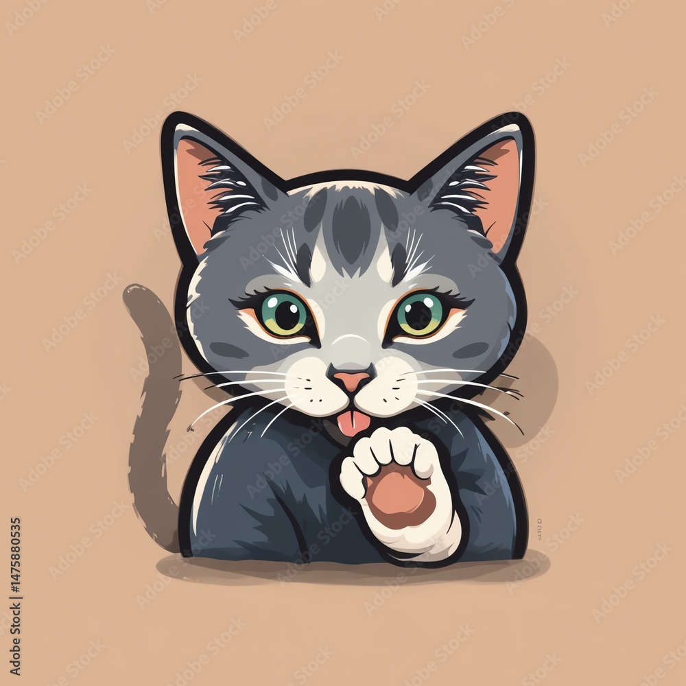 Obraz premium A playful gray cat with green eyes, showcasing its adorable personality and curiosity. Perfect for animal-themed designs.