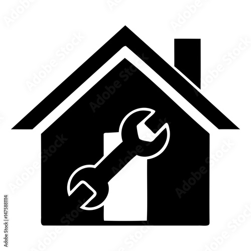 Home Maintenance Icon with Wrench Black Silhouette on Transparent Background