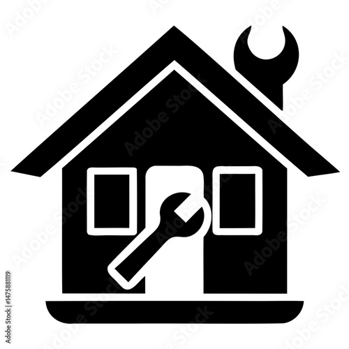 House with wrench repair icon black silhouette isolated on transparent background