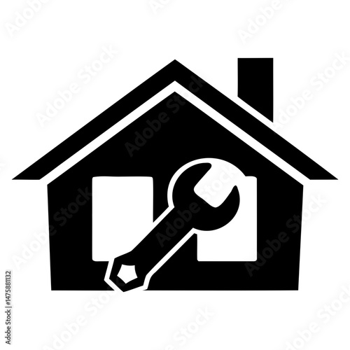 House with wrench repair icon black silhouette isolated on transparent background
