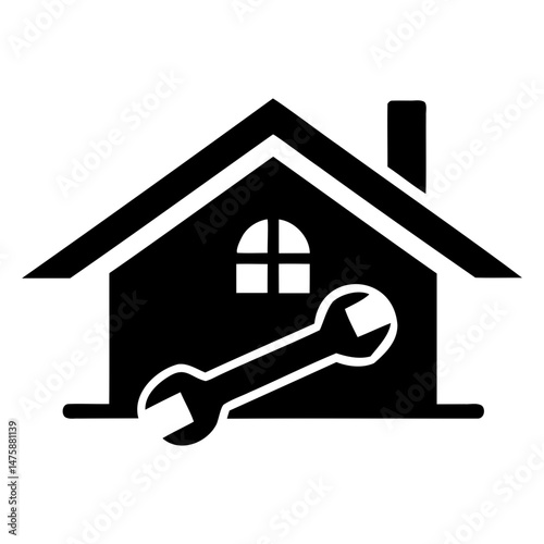 House with Wrench Repair Icon Black Silhouette on Transparent Background